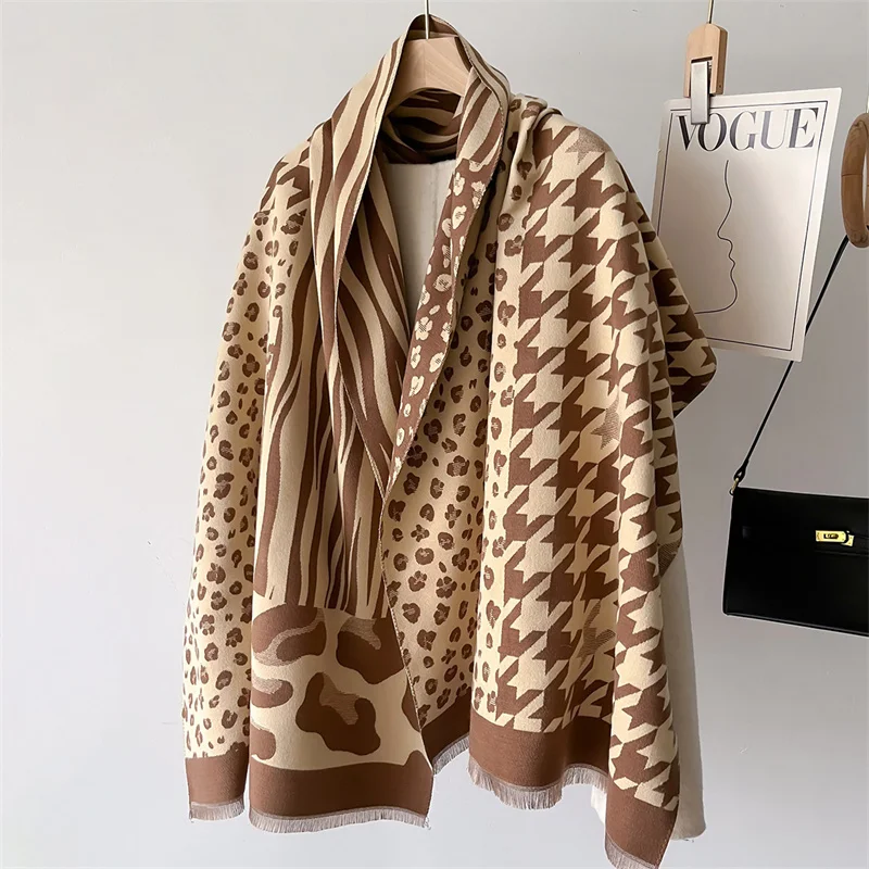 

Luxury Cashmere Plaid Scarf Winter Women Pashmina Shawls Warm Blanket Wraps Female Foulard Bandana Brand Thick Scarves Hijab