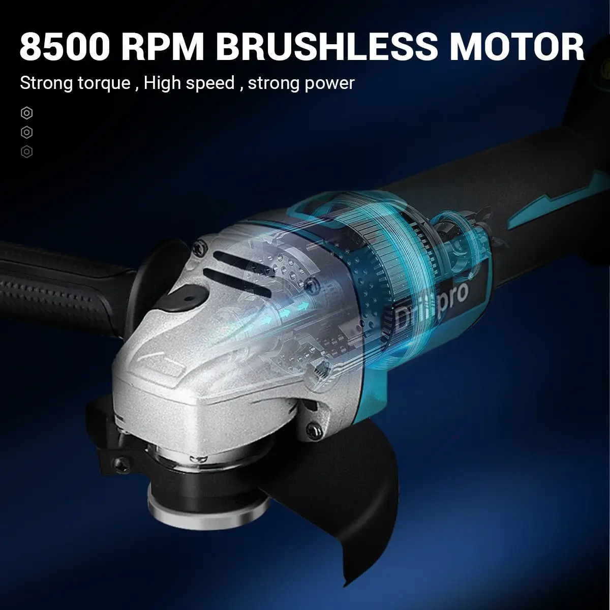 Drillpro M14 Brushless Angle Grinder 125MM Cordless Grinding Machine Cutting Woodworking for Makita 18V Battery Power Tools