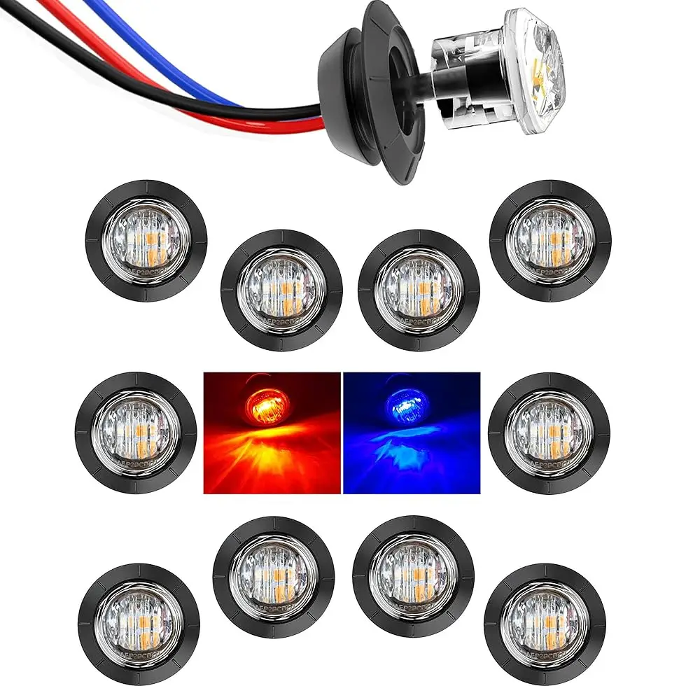 

Ailexpress Auto - Dual Color 10Pcs 3/4\ Round Red to Blue LED Trailer Marker lights,Front Rear Side LED Clearence Marker Lights,