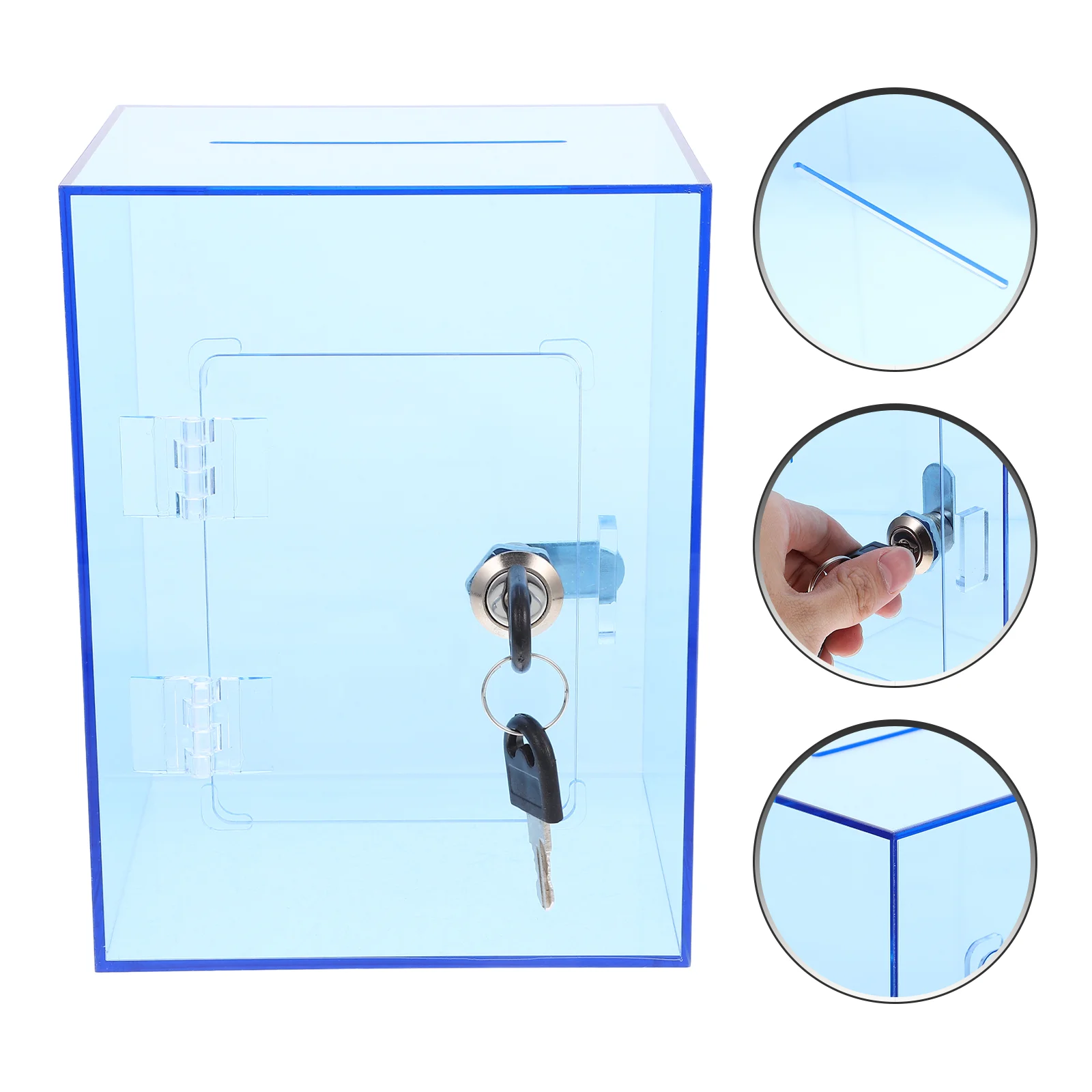 

Travel Fund Bank Tip Jar Piggy for Adults Acrylic Box Donation Case Blue Clear Money Banks