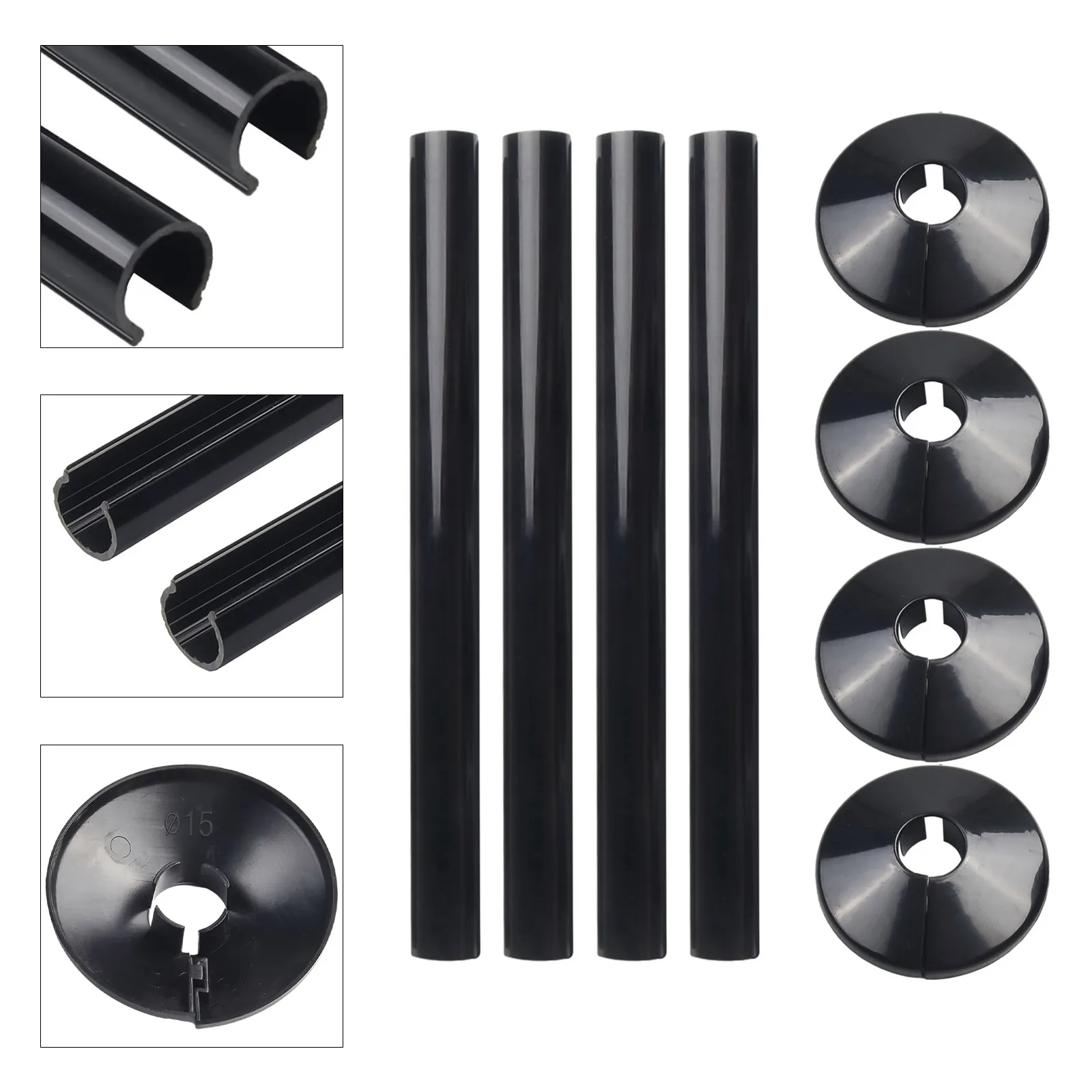 

Radiator Pipe Covers Pipe Cover Tube Part Replacement Plastic White Black Radiator Versatile Usage Black Finish