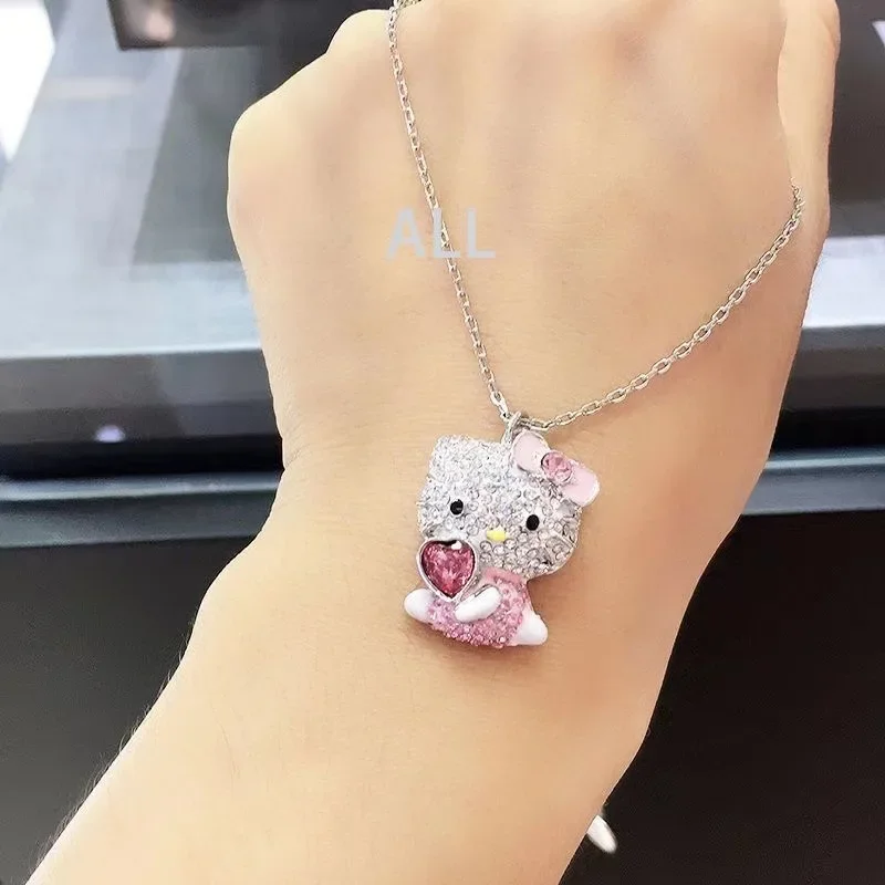 

Sanrio Hello Kitty Necklace Heart Kawaii Gilded Pendant Clavicle Chain Ornament Kid Birthday Gift Jewelry Accessories Lover Gift