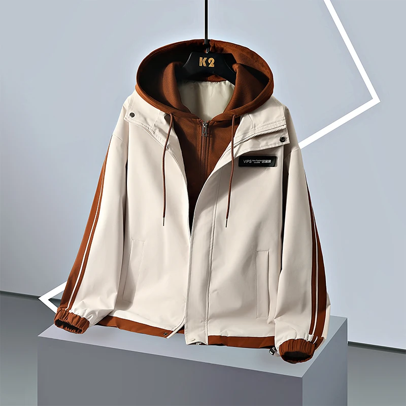 

American High Street Fake Two-Piece Jaet Men's Spring Autumn Trendy Ins Casual Couple Sle Outerwear Loose Top