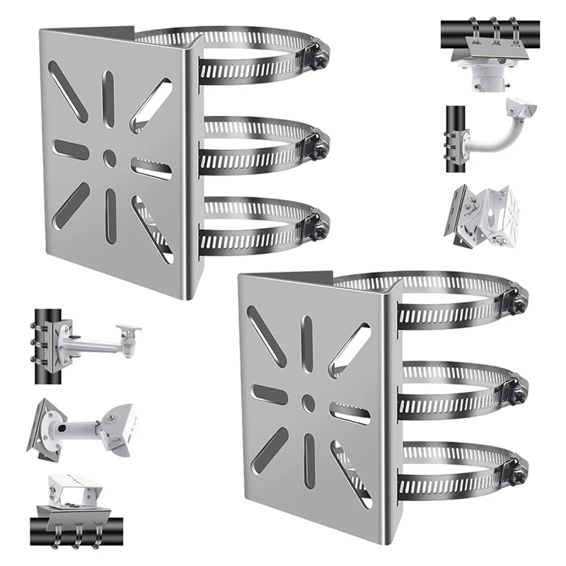 2Pcs Universal Wall Mounting Bracket With 6 Loops, Stainless Steel Vertical Pole Mount Adapter For CCTV Security Camera