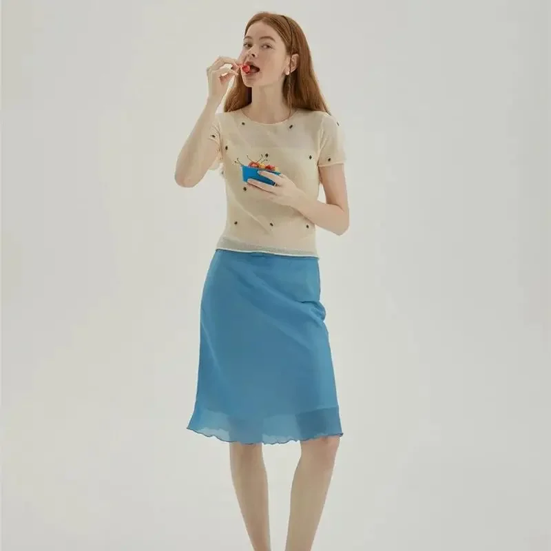 ใหม่แฟชั่นกระโปรงผ้าไหมผู้หญิง Elegant Lace Patchwork A-Line สีทึบกระโปรงสั้นภาษาฝรั่งเศสคํา Party Faldas เสื้อผ้าหวาน