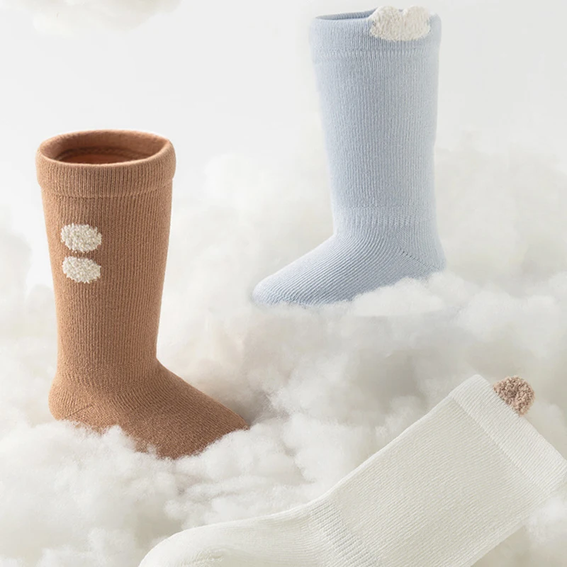 3 Pairs Mid Tube Infant Socks Cotton Elastic Cuff Child Sock Solid Color Newborn Baby Socks For Baby