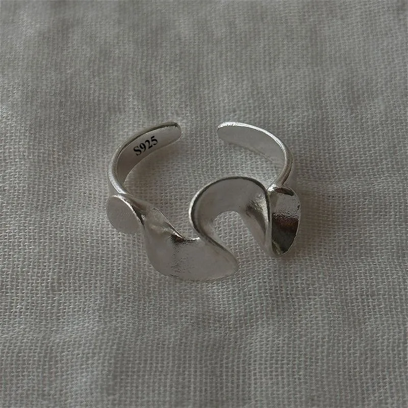 Stylish Matte Frosted Lace Ring for Women Girls 925 Sterling Silver Geometric Irregular Open Ring Daily Wear Trendy Jewelry Gift