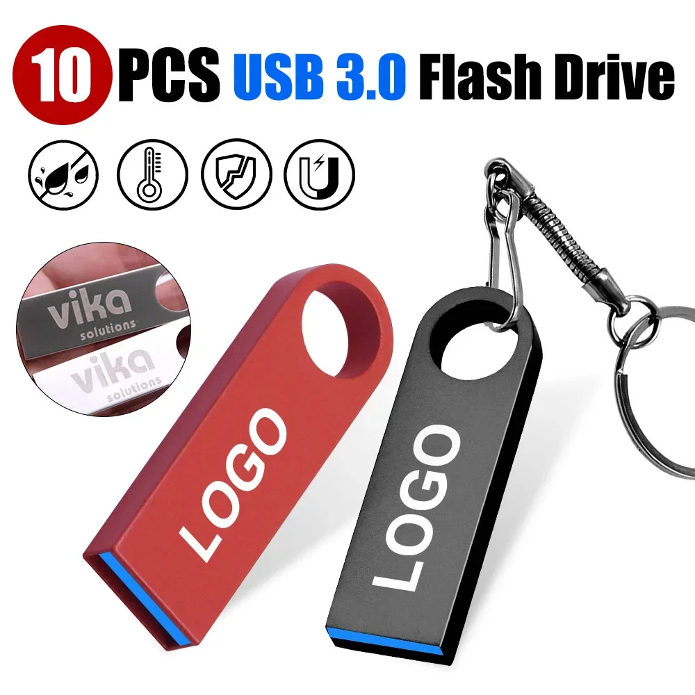 

Hot Sale Metal Key Chain 10PCS LOT 3.0 USB Flash Drive 128GB Pen Drive 8GB 16GB 32GB 64GB Memory U Stick High Speed Pendrive