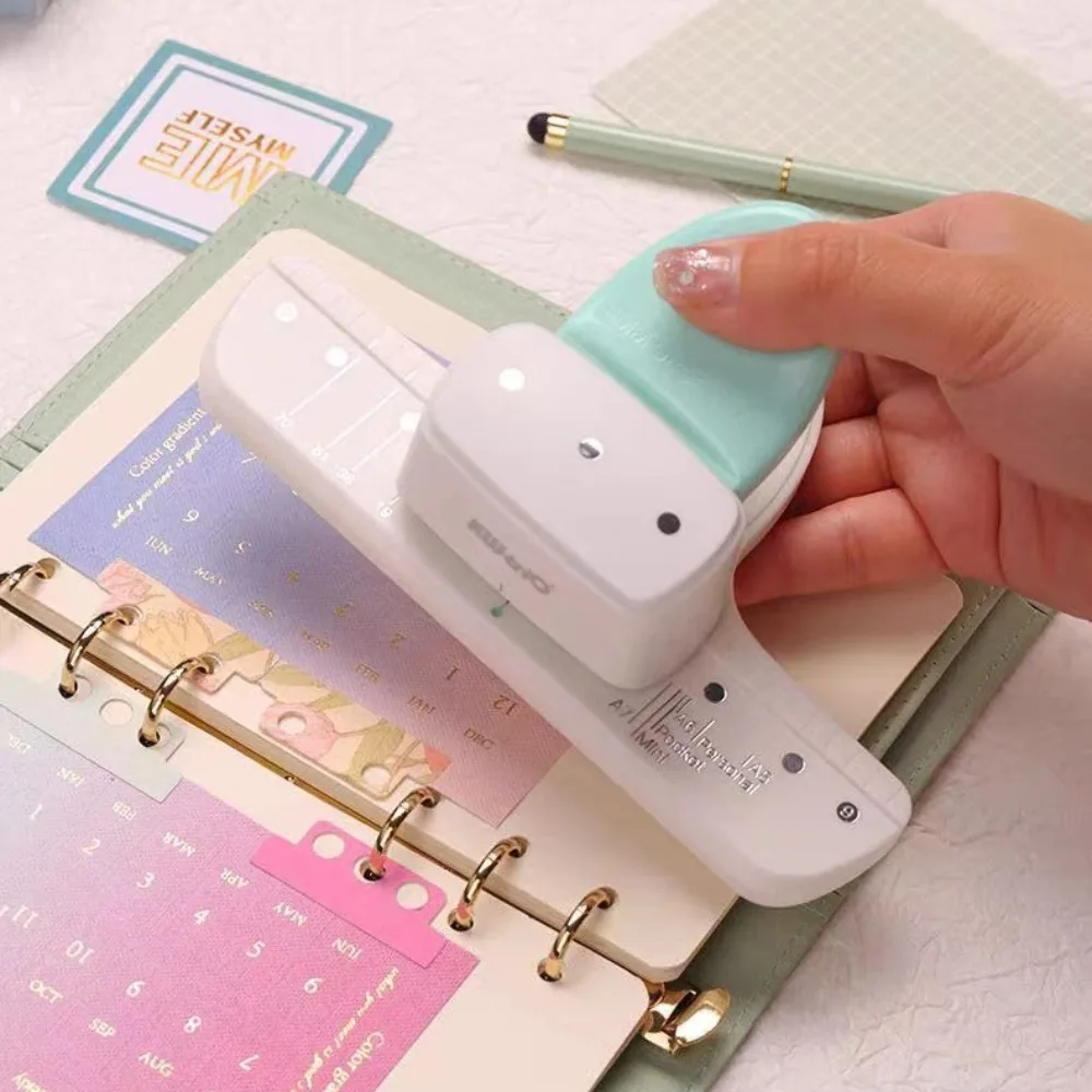 Adjustable Loose Leaf Paper Hole Punch 8 Sheet Capacity Stationery 3 Hole Paper Puncher Universal Green 4mm Hole Puncher