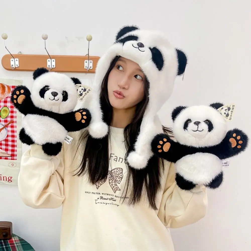 Marionnette à main en peluche Panda, Simulation de Panda doux, oreiller de cou, écharpe, gants, chapeau en peluche Panda, nouvel an
