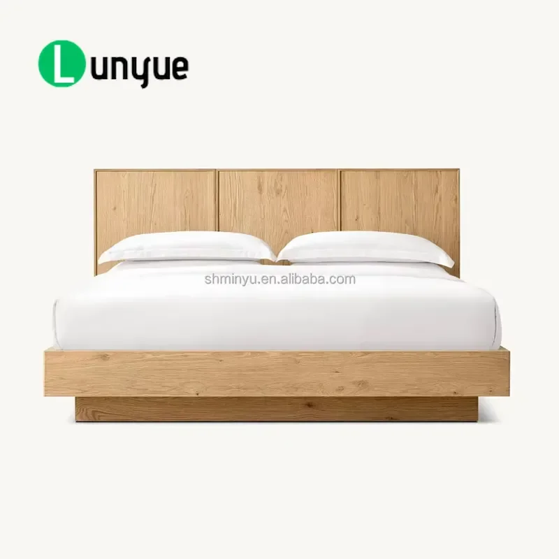 King Size Bed Frame Solid Wood Panel French Minimalist Style Bedroom Furniture Modern Simple Design Durable Home Decor
