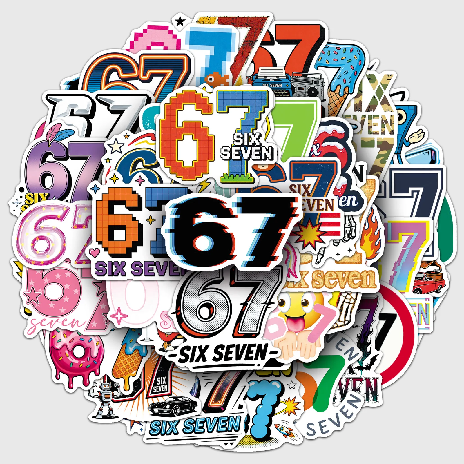 

10/50PCS Funny 67 Six Seven Sticker Cartoon Graffiti Waterproof Decal Toy Gift for Stationery Box Water Cup Guitar Phone Case