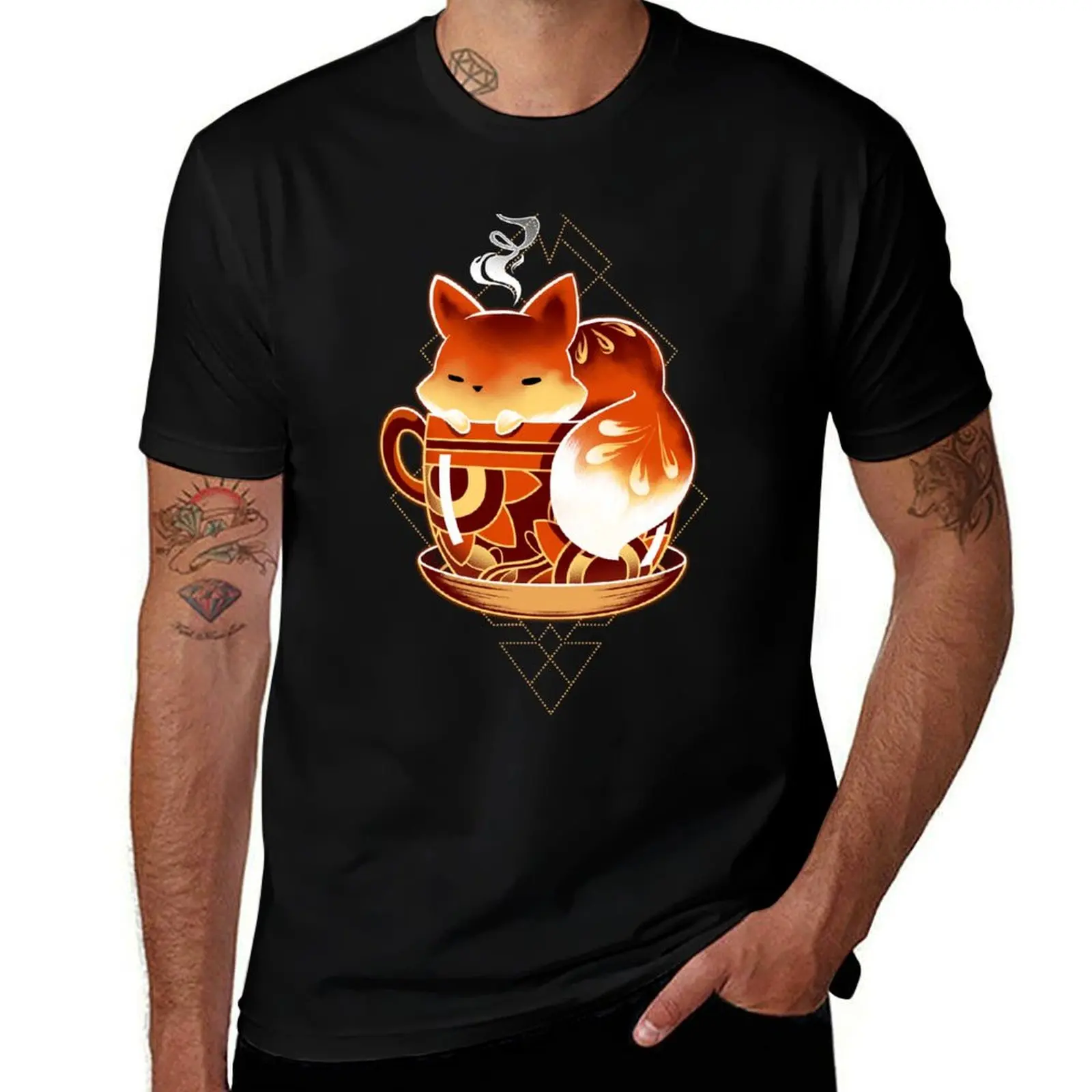 

cotton of men t Coffee brand Cup Animal funny T-Shirt Cute humor 100% dark t shirt Fox shirts - luxury