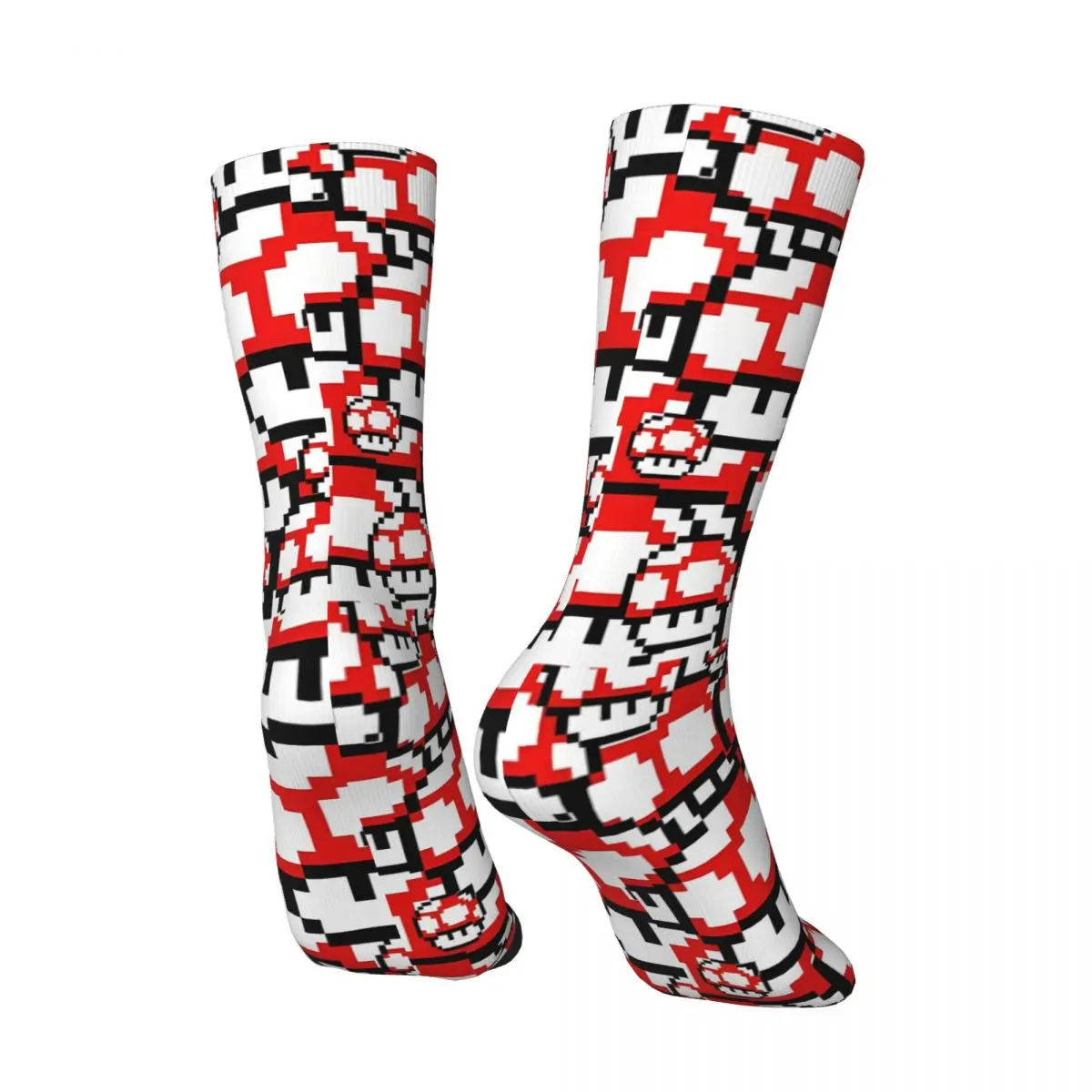 Happy Funny Men's compression Socks 8-Bit Power Big Retro Harajuku Mushroom Game Hip Hop Novelty Seamless Crew Crazy Sock Gift