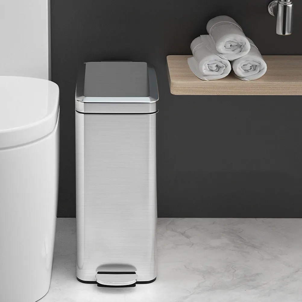 

Pedal Trash Can Stainless Steel Rubbish Container Home Office Hotel School Strong Bearing Capacity Compact Size Practical Pedal