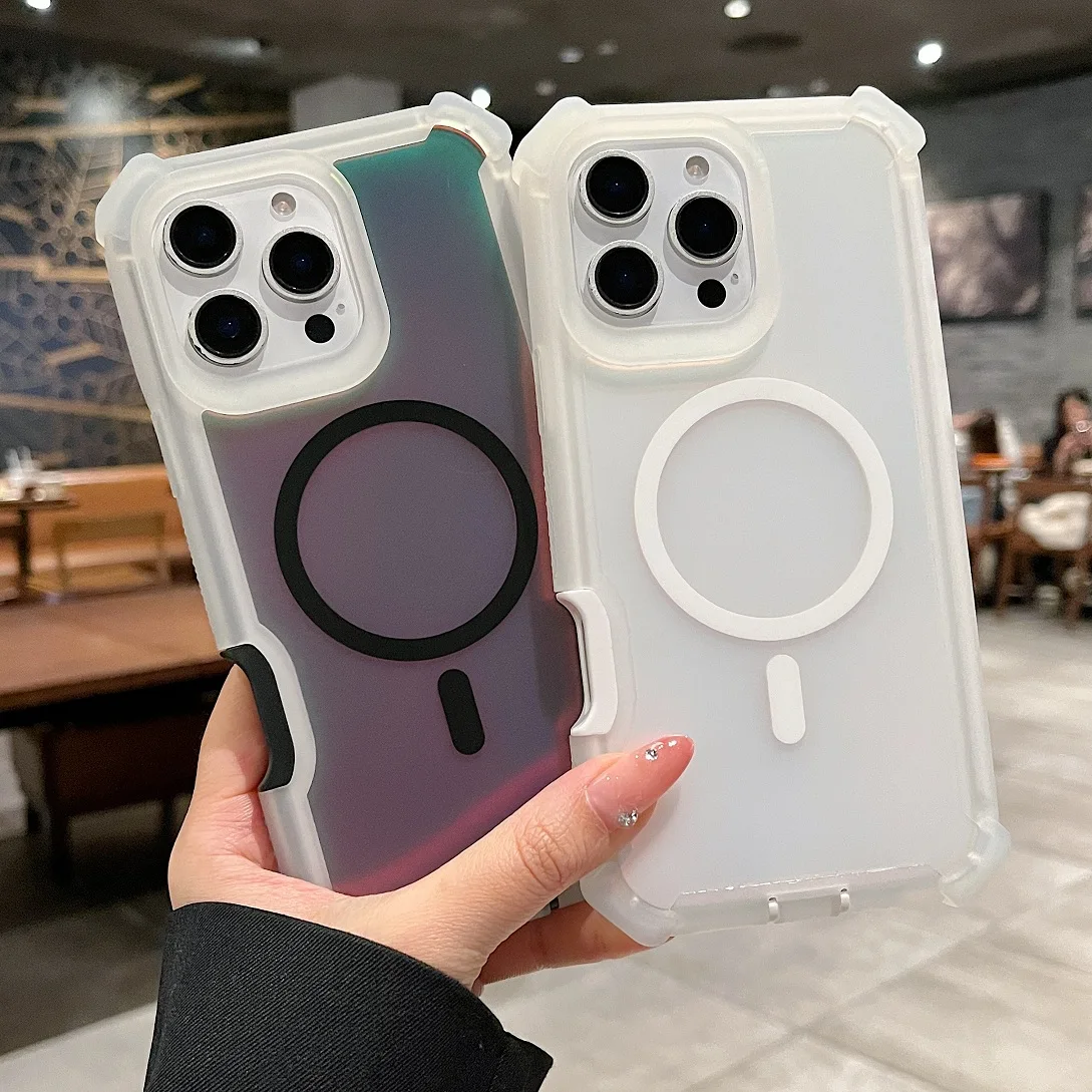 

Luxury Chameleon Four Corner Anti-Drop Magsafe Armor Case For iPhone 16 15 14 13 Pro Max Plus Magnetic Wireless Charging Cover