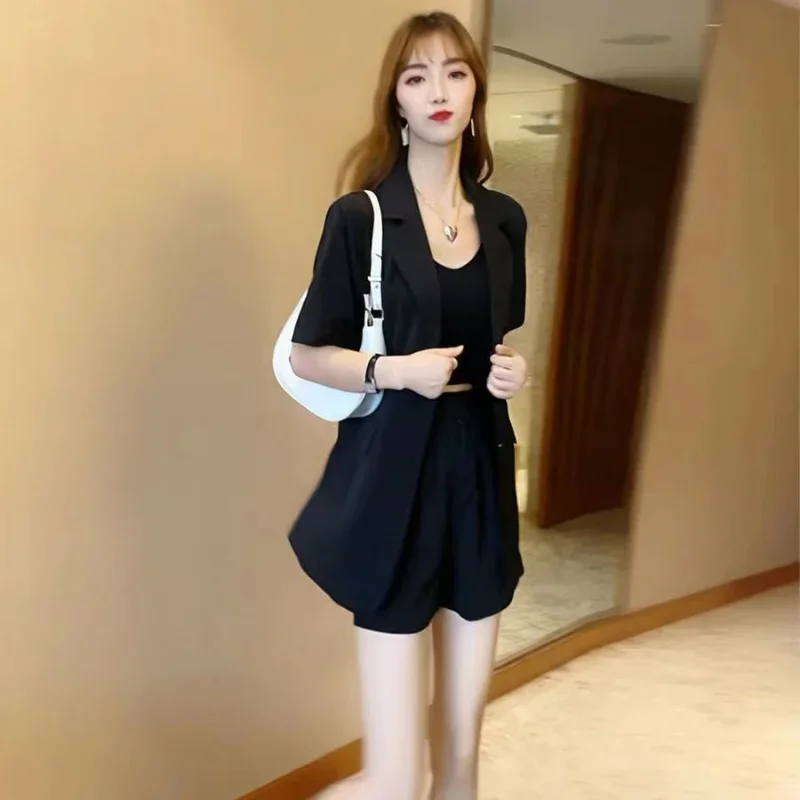 2024 Womens Short Pants Set Sleeve Purple Clothes Blazers and Shorts Suits for Women Summer Black Novelties with Jacket New In