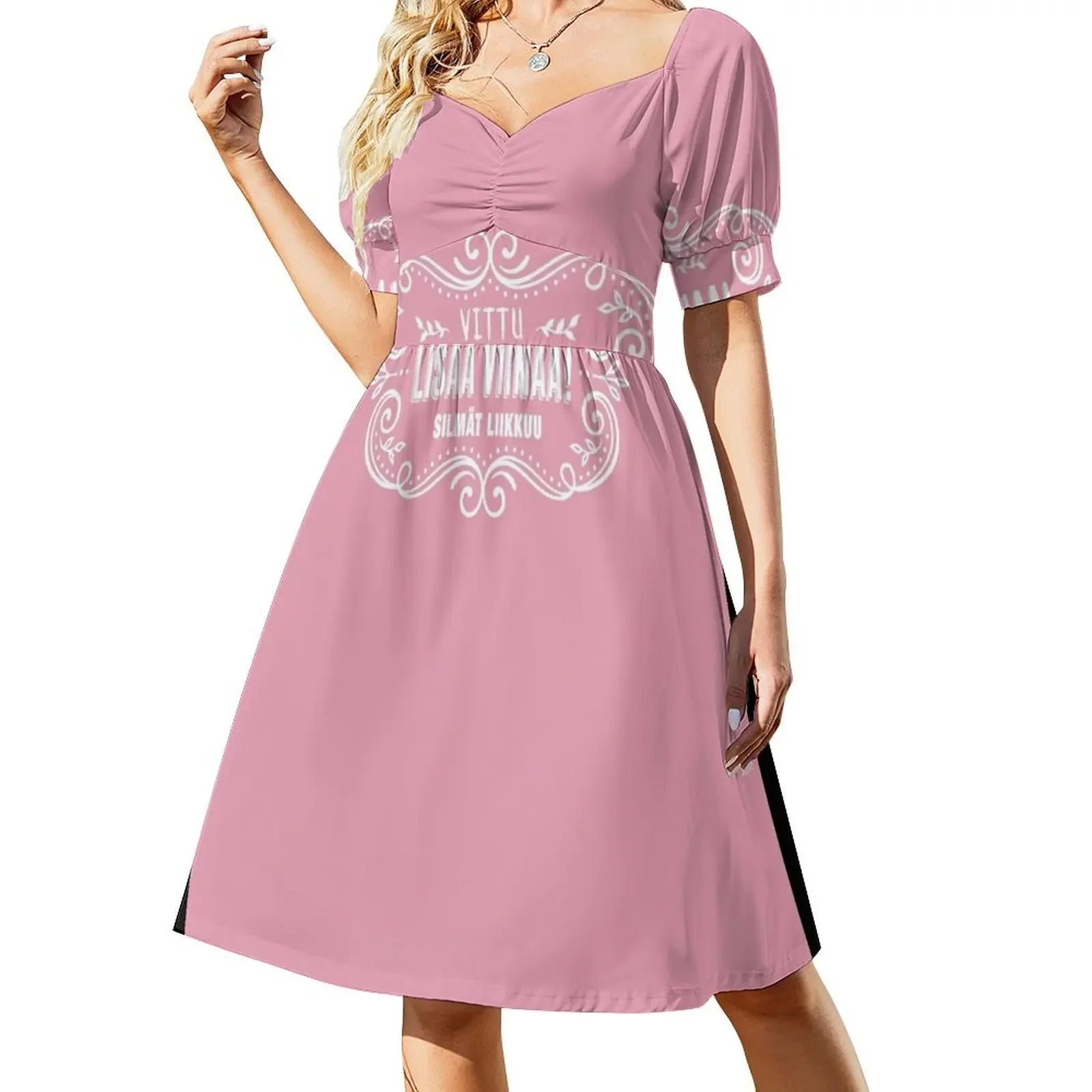 Liss?? Vi Sigur! Rosa - Klassisches ärmelloses T-Shirt-Kleid. Elegantes Kleid für Damen, Partykleider