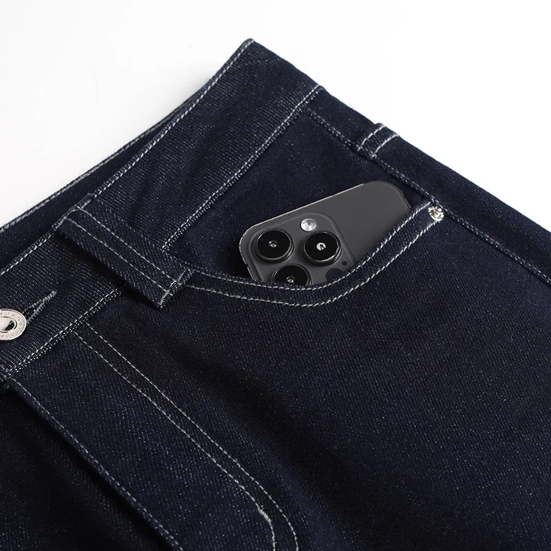 جينز أزرق داكن متعدد الاستخدامات للنساء، سروال ريترو فضفاض غير رسمي عالي الخصر لشخصيات صغيرة في الخريف