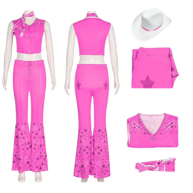 

Movie Cowgirl Costume Halloween Girls Cosplay Costume Peach Princess Vintage Rose Top Pants Scarf Street Punk Set Party Clothes