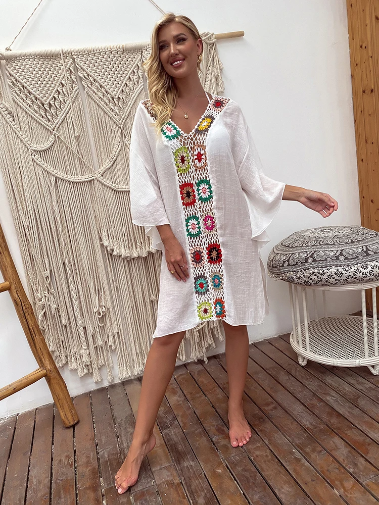 Crochet Hollow Out Badeanzug Frauen Badeanzug Strandkleid Sommer Bademode Damen Sexy Bikini Cover Up Sommer Tunika Saida Praia