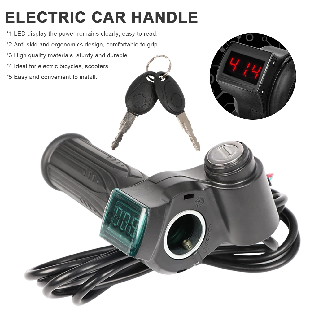 Electric Bike Scooter Throttle Grip Handlebar with Power Switch Key 24/36/72V E-bike LED display controller Handle Accessories