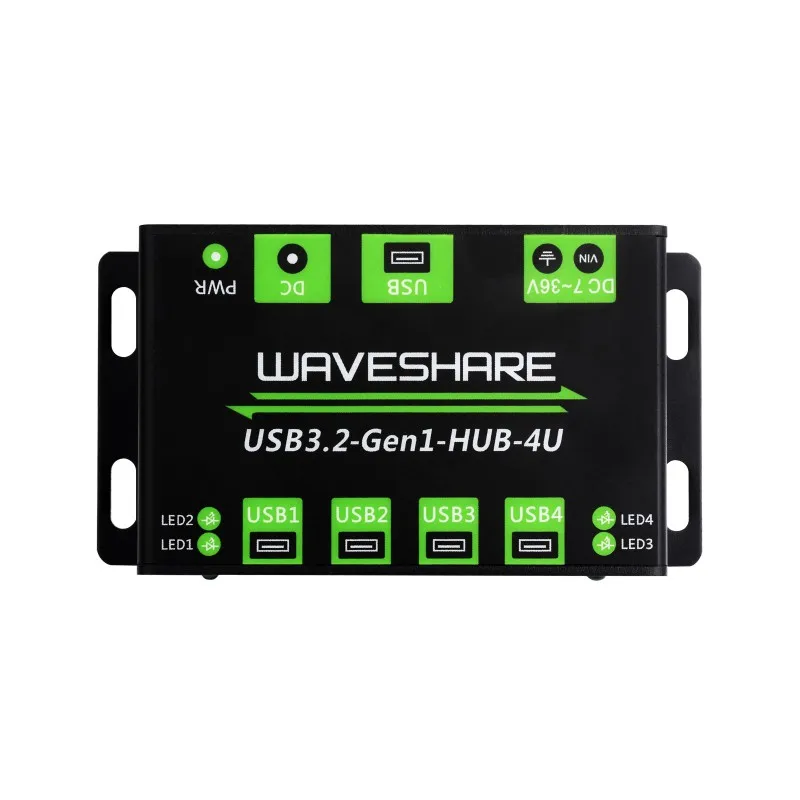 Waveshare Plug-And-Play, Multiple Systems Support，4-Ch USB 3.2 Gen1 HUB, Metal Case With Wall-Mount Support, Driver-Free