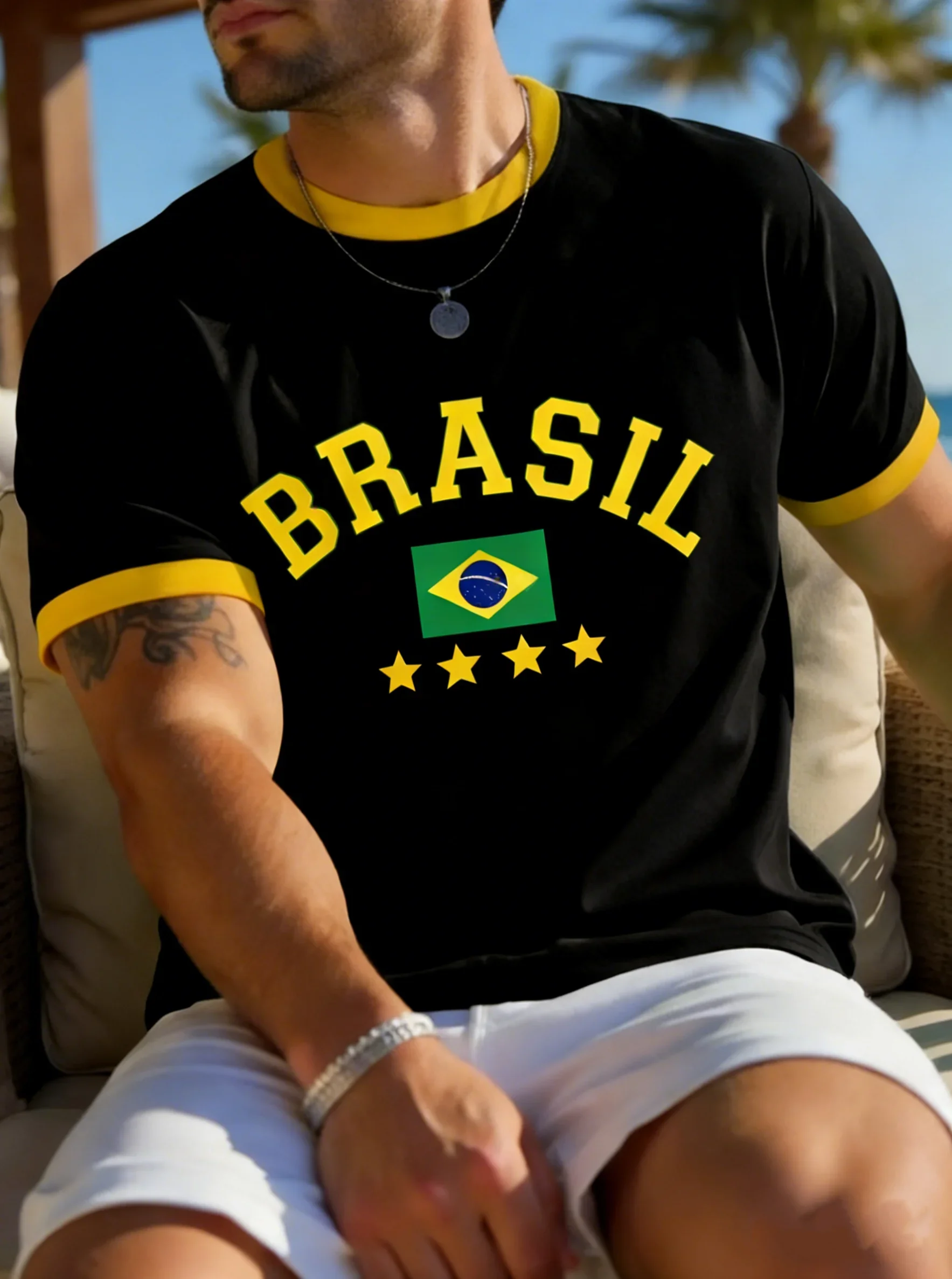 Summer T Shirt For Men 3D Brasil National Flag Printed Short Sleeve Top Casual Round Neck Fashion Men's Sports Pullover Clothing