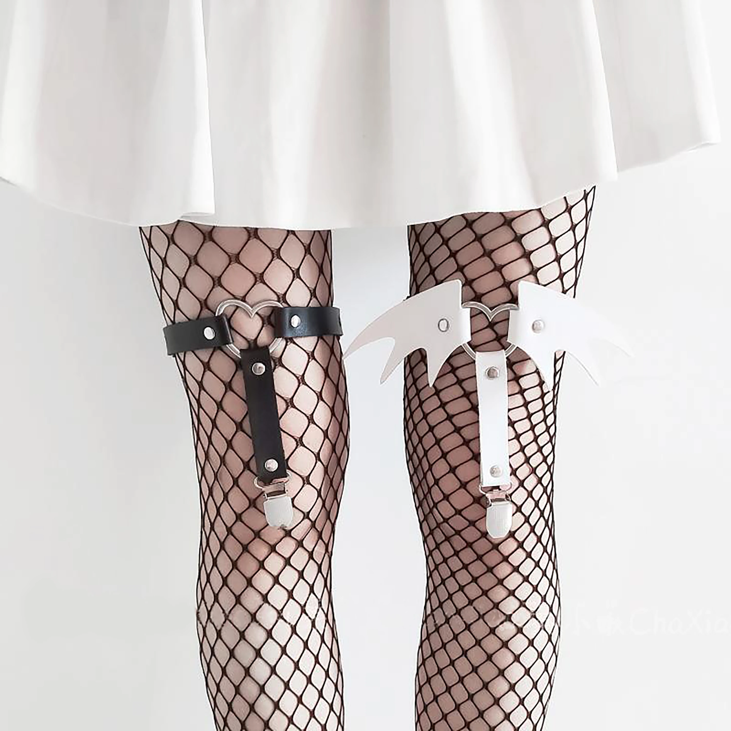 1 Máy Tính Cổ Điển Đen Nữ Gợi Cảm Punk Sọc Sexy Thun Da Pu Chân Vòng Dây Có Thể Điều Chỉnh Garters Bé Gái Thanh Đảng phụ Kiện