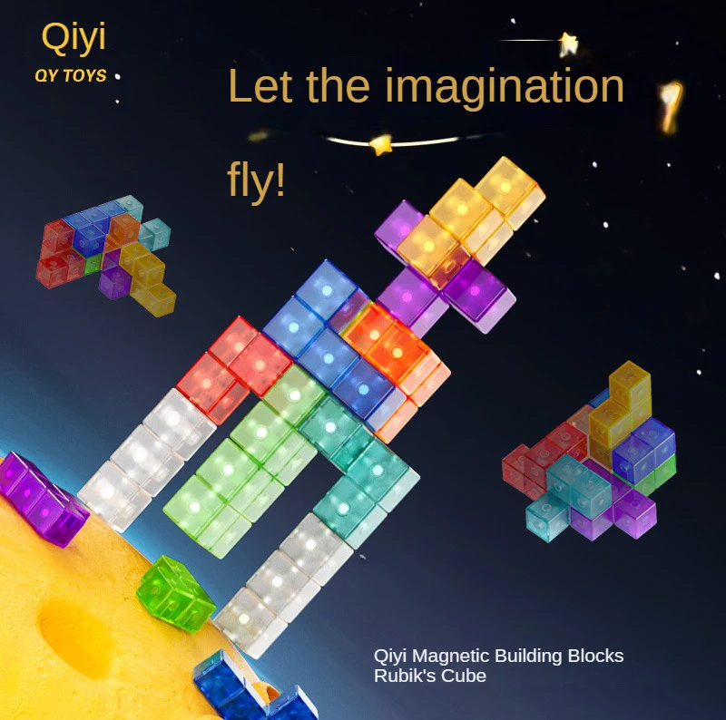 [CubeFun]Qiyi Magnetic Building Block Candy Color Luban Cube Magnetic Absorption Versatile Assembly Soma Pile for kids