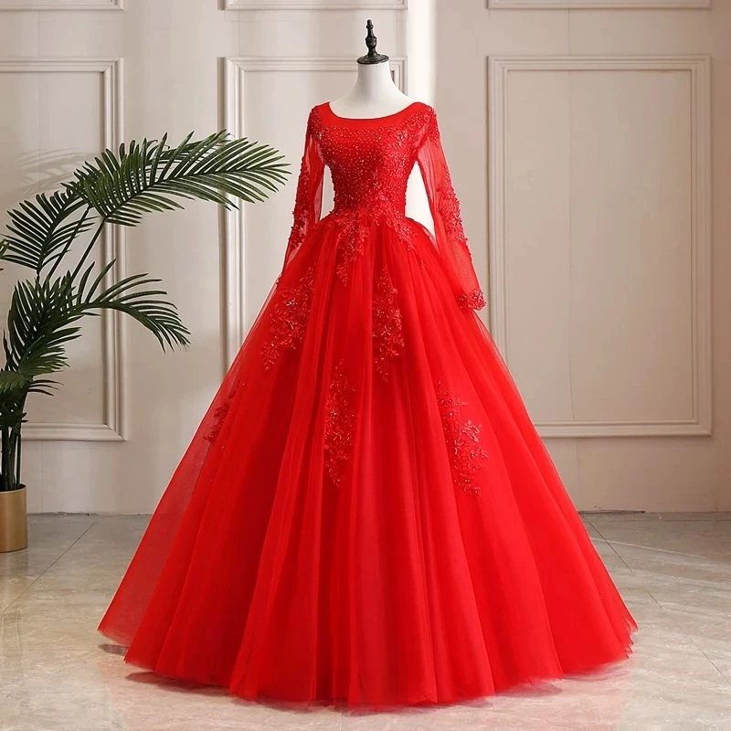 

ANGELSBRIDEP Red Quinceanera Dresses With Sleeves Ball Gowns Vestidos De 15 Ano Applique Cinderella Birthday Party Gowns China