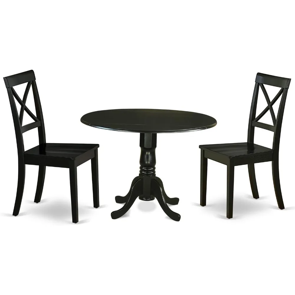 

DLBO3-BLK-W 3 Piece Dining Table Set for Small Spaces Contains a Round Dining Room Table with Dropleaf and 2