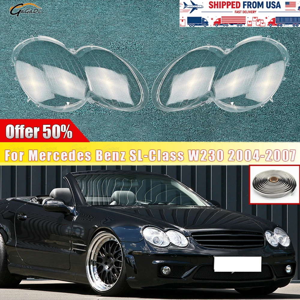 Auto Headlamp Lampshade Housing With Rubber Strip Fit For Mercedes Benz SL-Class W230 2004 To 2007 Front Headlight Shell Parts