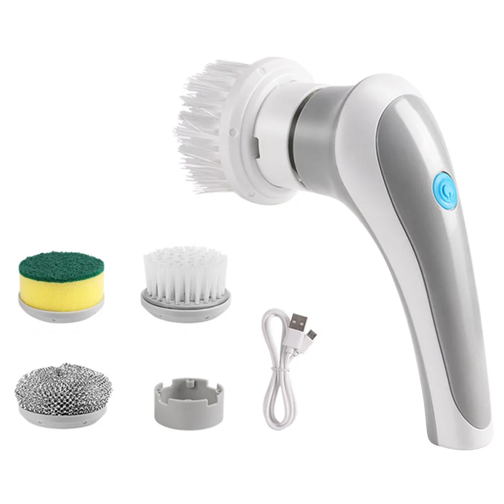 Electric Clean Brush Multifunctional Wireless Clean Brush 360 Degree Rotation 3 Replaceable Brush Heads Bathroom Kitchen Cleaner