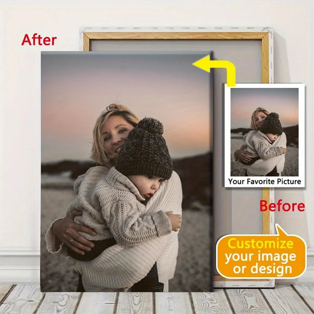 Custom Print Your Photo Canvas Painting Poster with DIY Wooden Frame HD Prints Wall Art Decor Pet Kids Family Landscape Picture