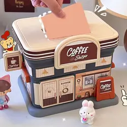 Portable Store Shaped Money Box Plastic Key Lock Cash Box Students Creative Piggy Bank Safe Savings Jar For Kids Adults Gift