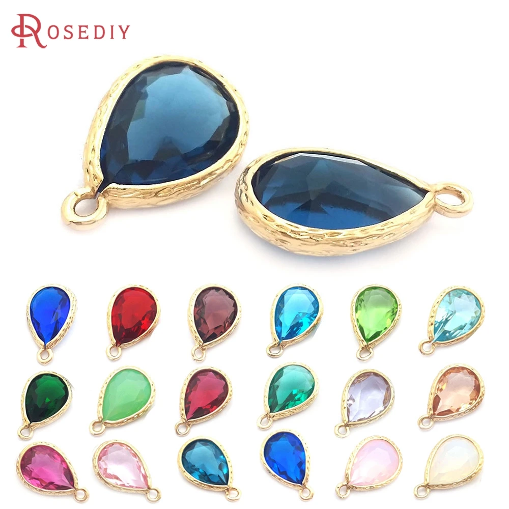 

10PCS 10x14MM 18K Gold Color Brass and Glass Tear Drop Shape Charms Pendants High Quality Jewelry Making Diy Findings