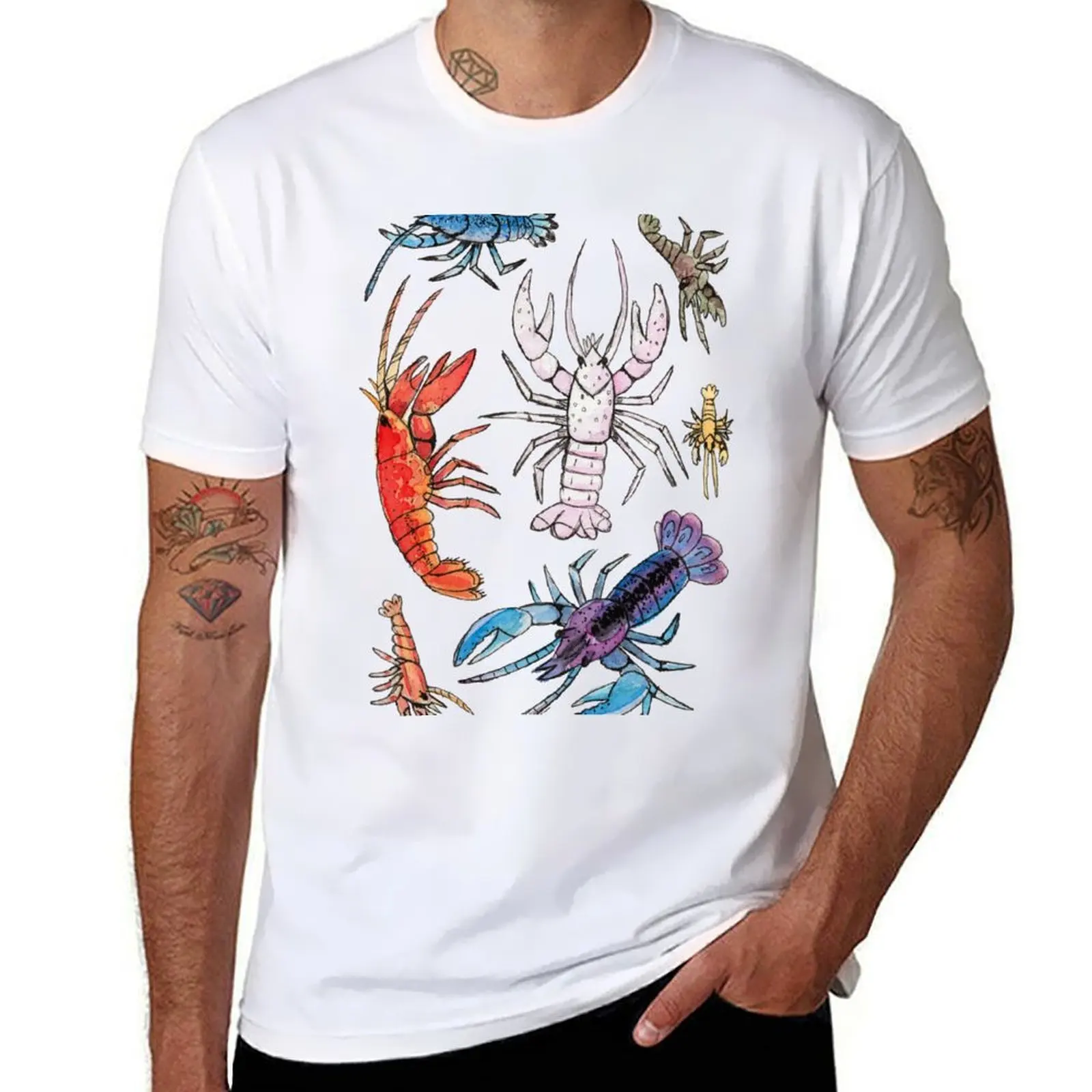 

Colorful Aquatic Crayfish Species in Watercolor T-Shirt man t shirt luxury man t shirt summer cotton t shirt man T-shirt