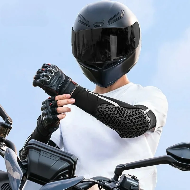 Summer Breathable Motorcycle Elbow Pads, Elastic UV Impact Resistant Motocross Elbow Guards, MTB Cycling Arm Sleeve Protector