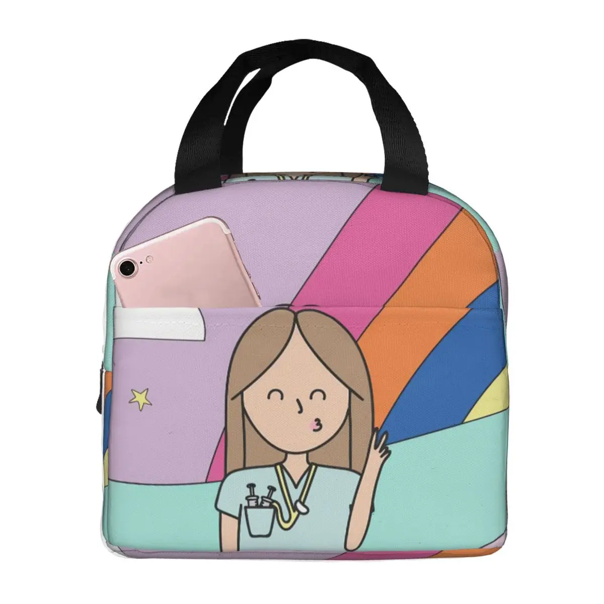 

Доктор Медсестра En Apuros Изолированная сумка для обеда Термосумка Многоразовая сумка-тоут большой емкости Ланч-бокс Сумки для хранения еды Работа Путешествия