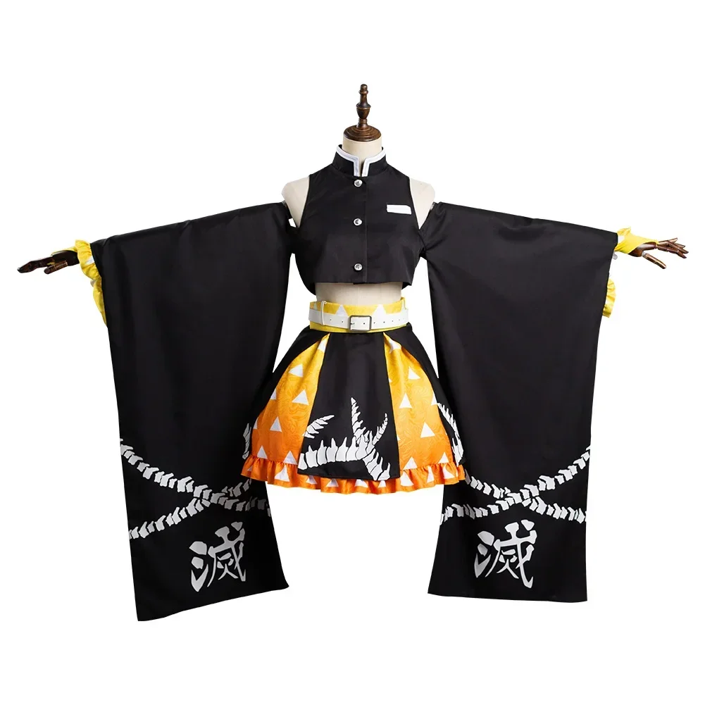 Anime Halloween Agatsuma Zenitsu Cosplay Costume Kimono Outfits Dress Halloween Carnival Suit