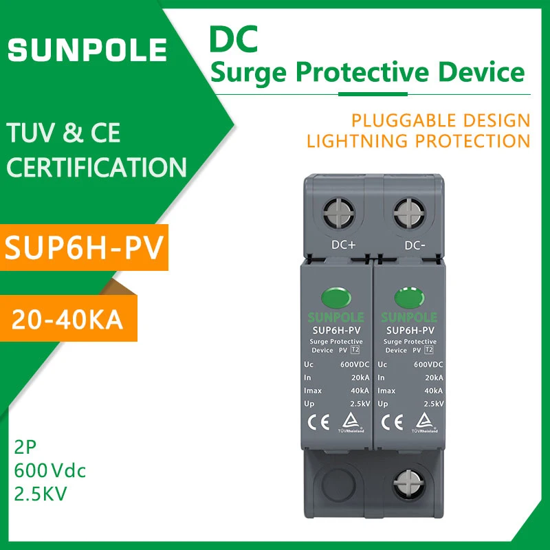 2P DC SPD Surge Protective Device 600V 1000V 3P 20KA 40KA Voltage Protector Solar PV Photovoltaic Lightning Arrester