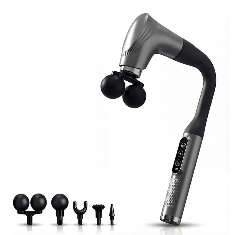 Super Deal -Long Handle Massage Gun, 12 Speeds With 5 Heads
