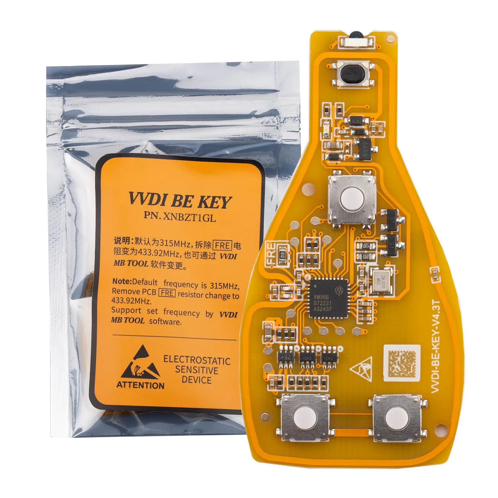 

5PCS Xhorse VVDI BE Key Pro Yellow Color Verion No Points with Smart Key Shell 3 Buttons/ 4 Buttons with Panic for Benz