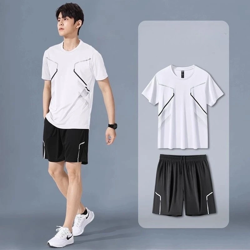 

Men's Tracksuit Casual Sport Ice Silk Set Outdoor Jogging Training Fitness T-shirt Quick Drying Breathable Short-sleeved Sets