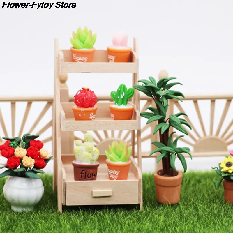 DIY 1:12 Scale Dollhouse Wood Shelf Flower Stand Mini Doll House Handmade Furniture Model Toys