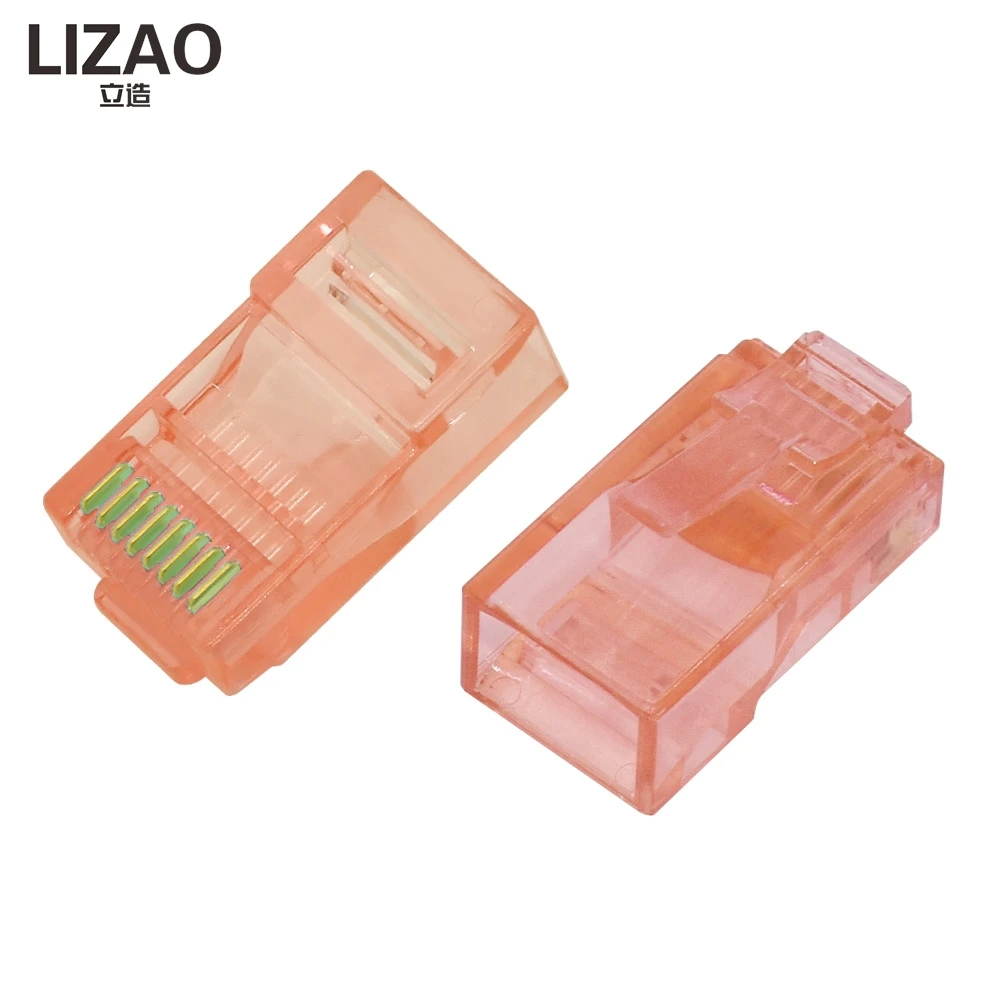 10PCS RJ45 Ethernet Cable Module Plug Unshielded Network Connector Cat5e Cat6 Gold Plated 8P8C Color Crystal Head