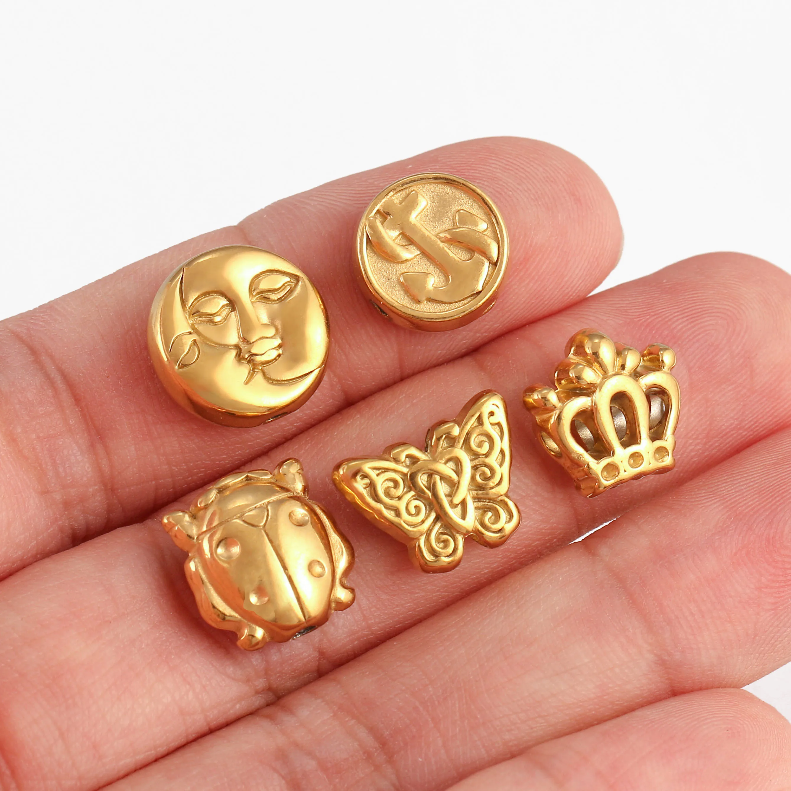 3Pcs Vintage Skull/Cross/Butterfly/Face Sun&Crescent Moon Charms Stainless Steel Spacer Bead for Bracelets DIY Jewellery Making