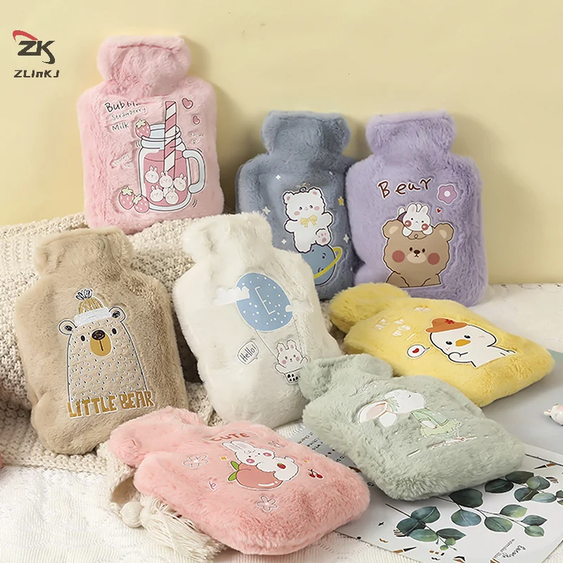 Cartoon Plush Rabbit Bear Hot Water Bottle Water Filling Velvet Small Portable Student Hand Warmer Cute Warm Water Bag