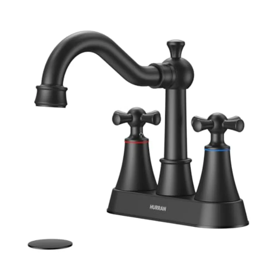 

4-inch Centerset Matte Classical Bathroom Faucet, 2 Handles for 2 or 3 Hole Sink with 360° Swivel Spout, Pop Up Drain Assembly